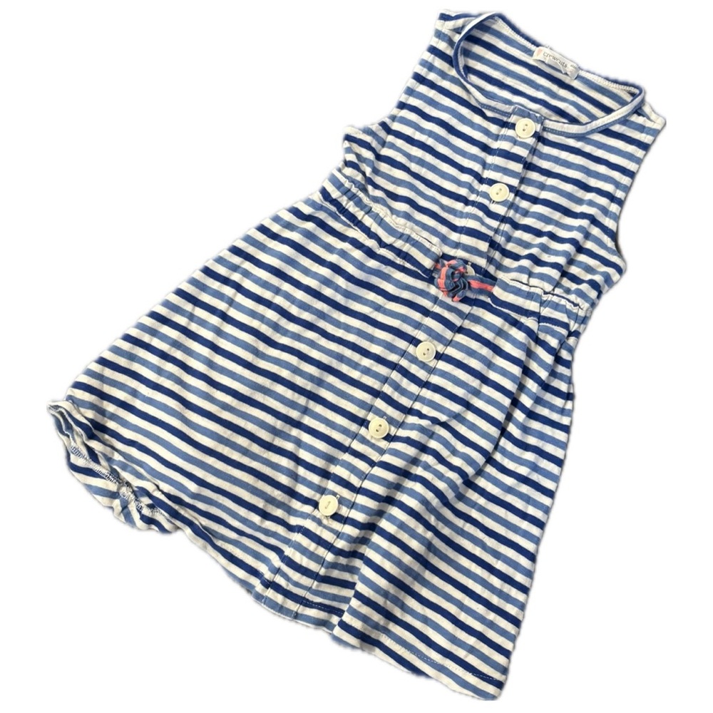 Crewcuts Girls 2 Dress — Navy & White Stripes, 100% Cotton, Button-Front